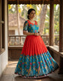 Ruby red Kalamkari Printed Maslin Gown