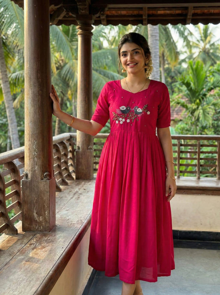 Elegant Roman Fabric Moti & Kardana Handwork Gown