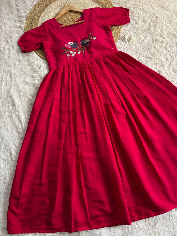 Elegant Roman Fabric Moti & Kardana Handwork Gown