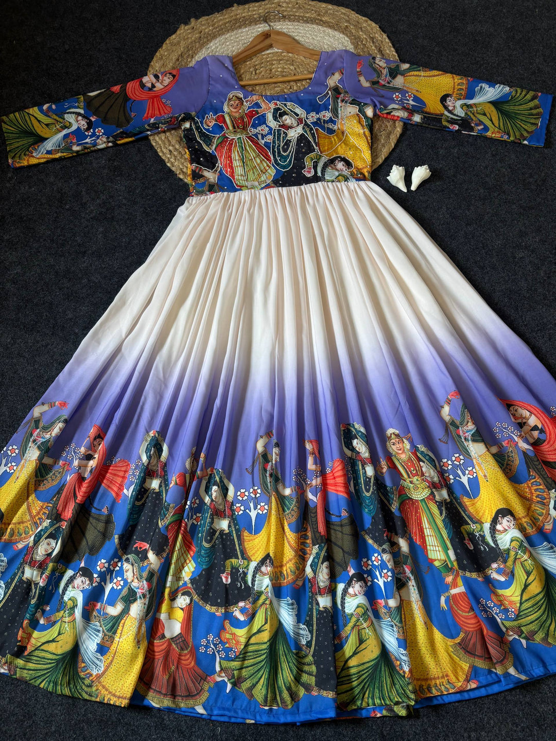 Premium Muslin Kalamkari Designer Anarkali Gown with Khatli Handwork with moti and beats