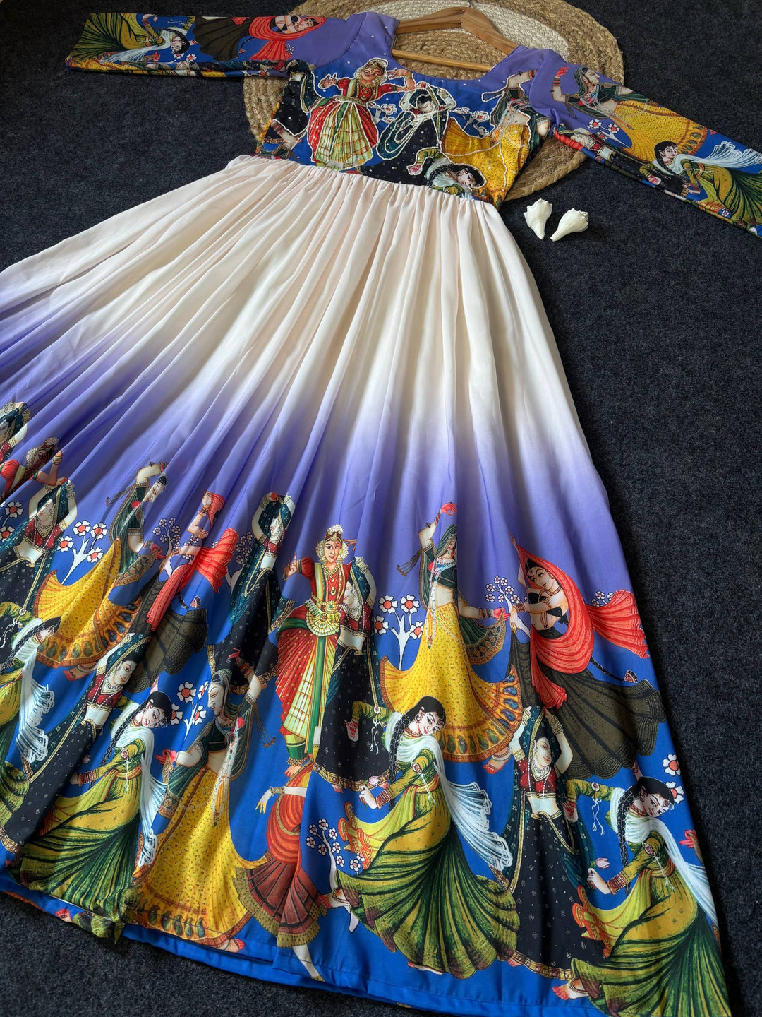 Premium Muslin Kalamkari Designer Anarkali Gown with Khatli Handwork with moti and beats