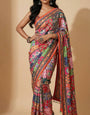 Traditional Patch Print Roman Silk Saree with Real Mirror Embellishments