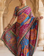 Vibrant Multicolor Soft Satin Printed Saree with Real Mirror Work & Fancy Moti Latkan Pallu