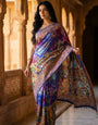 Royal Multicolor Soft Satin Printed Saree with Real Mirror Work & Fancy Moti Latkan Pallu