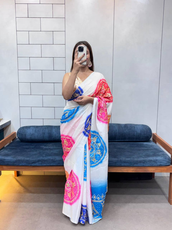 Festive Edition Bandhej Gaji Silk Saree with Gota Patti Butta and Designer Pallu