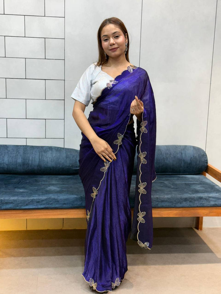 *PURPLE BUTTERFLY 🦋 CUT DANA DIAMOND 💎 PANEL WORK SAREE*