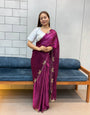 *WINE BUTTERFLY 🦋 CUT DANA DIAMOND 💎 PANEL WORK SAREE*