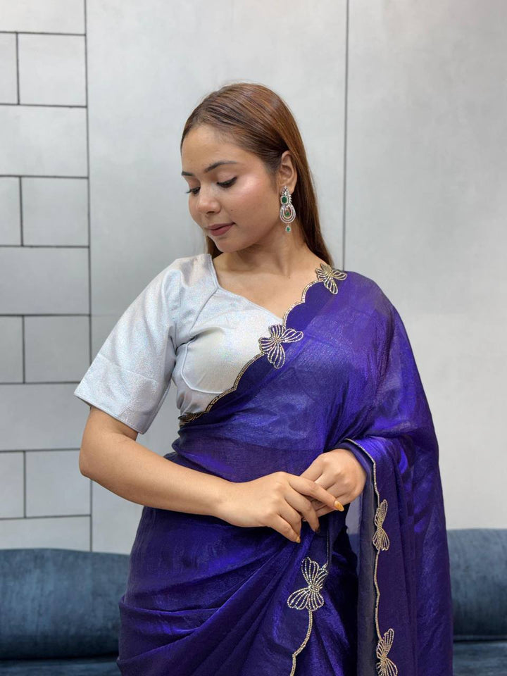 *PURPLE BUTTERFLY 🦋 CUT DANA DIAMOND 💎 PANEL WORK SAREE*
