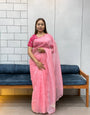 Blush Pink Embroidered Saree with Rani Bandhani Blouse | Elegant Festive Wear