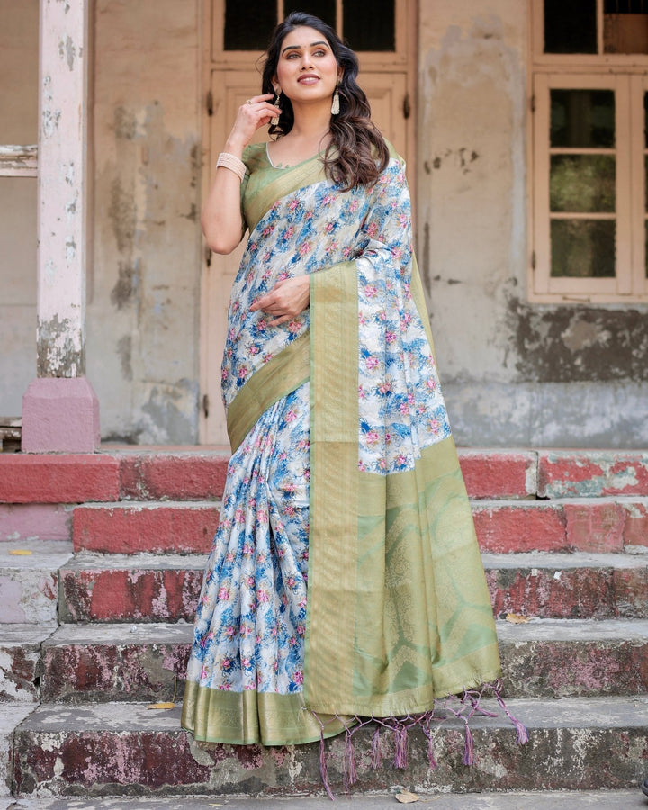 Pure Banarasi Silk Saree Weaved With Golden Zari Comes With Tassels - Almaari Fashion