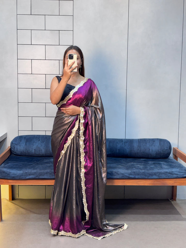 Luxe Velvet Night – Rich Soft Shimmer Saree with Sabyasachi Embroidery Lace